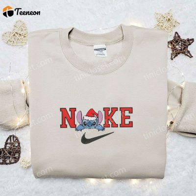 Nike Christmas x Stitch Xmas Hat Embroidered Sweatshirt & Movie Shirt B Gift for Men Women Gift Ideas| soulcals.com
