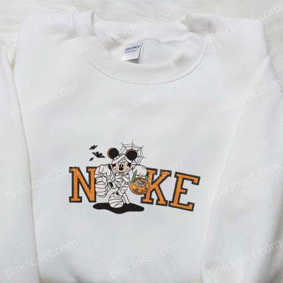 Nike Halloween x Mickey Mouse Mummy Embroidered Sweatshirt Horror Movie Shirt & B Gift for Men Women Halloween Gift Ideas| soulcals.com