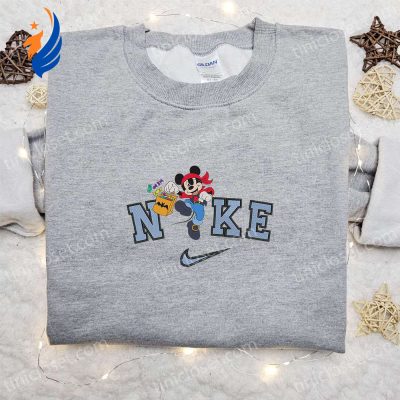 Spooky Nike Halloween x Mickey Mouse Pirate & Candy Bag Sweatshirt Horror Movie Embroidered Shirt Best Halloween Gift Ideas | soulcals.com