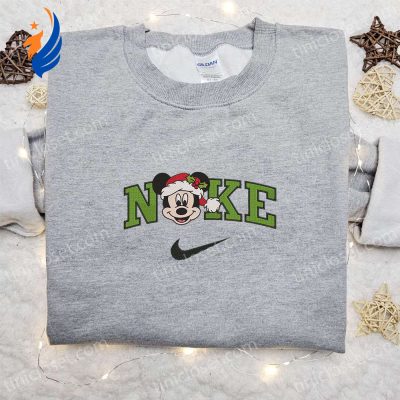 Nike x Christmas Mickey Santa Hat Sweatshirt Disney Characters Movie Merry Christmas Embroidered Shirt Perfect Christmas Gift Idea | soulcals.com