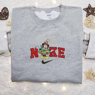 Nike x Christmas Tree Mickey Cartoon Embroidered Sweatshirt Disney Characters Merry Christmas Shirt Perfect Christmas Gift Ideas | soulcals.com