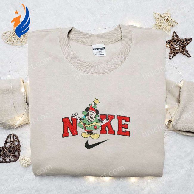 Nike x Christmas Tree Mickey Cartoon Embroidered Sweatshirt Disney Characters Merry Christmas Shirt Perfect Christmas Gift Ideas | soulcals.com