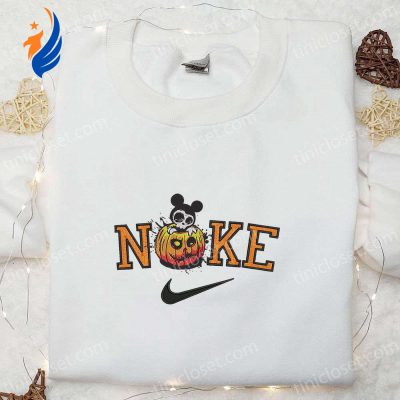 Spooktacular Nike x Disney Halloween Embroidered Shirt Mickey Pumpkin Design & Nike Inspired Style | soulcals.com