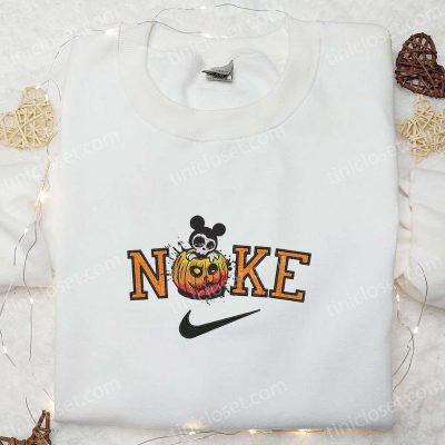 Spooktacular Nike x Disney Halloween Embroidered Shirt Mickey Pumpkin Design & Nike Inspired Style | soulcals.com