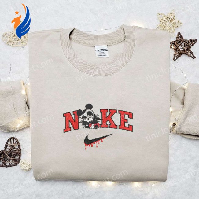 Nike x Halloween Mickey Skull Embroidered Shirt Disney Hoodie & Inspired Sweatshirt Spooky Nike Apparel | Soulcals.com