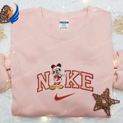 Nike x Mickey Mouse Santa Embroidered Sweatshirt Disney Christmas Gift Idea | soulcals.com