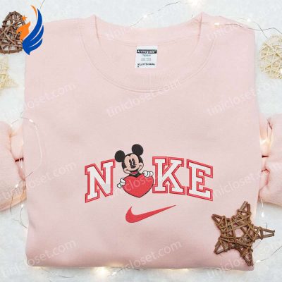 Nike x Mickey Heart Embroidered Shirt & Disney Characters Hoodie Top Valentine?s Day Gift Ideas | soulcals.com