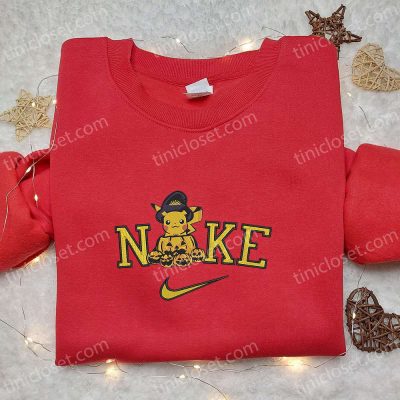 Nike x Pikachu Halloween Pumpkin Embroidered Shirt Cute Pokemon Halloween Shirt| soulcals.com