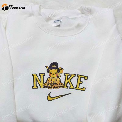 Nike x Pikachu Halloween Pumpkin Embroidered Shirt Cute Pokemon Halloween Shirt| soulcals.com
