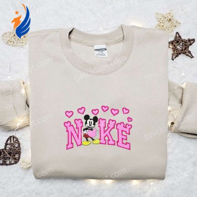 Nike x Retro Mickey Hearts Embroidered Sweatshirt Disney Characters Valentine Shirt | soulcals.com