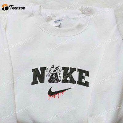 Nike x Skeleton Cat Embroidered Shirt B Gift for Men Women Halloween Gift for Nike Inspired Halloween Lovers| soulcals.com