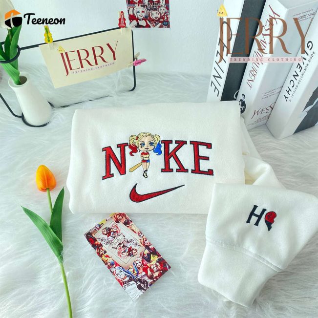 Personalized Harley Quinn Nike Embroidered Sweatshirt, Perfect Couple Gift For Halloween| soulcals.com