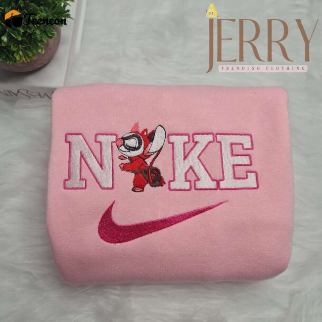 Personalized Harley Quinn Stitch Nike Embroidered Sweatshirt, Best Halloween Gift For Couple| soulcals.com