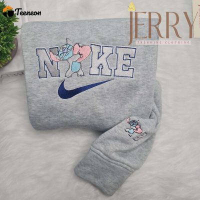 Personalized Stitch Disney Nike Embroidered Sweatshirt, Cute Halloween Gift For Couple| soulcals.com