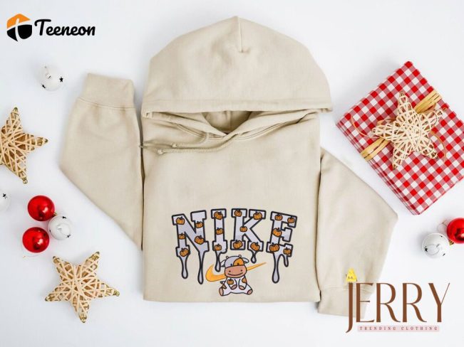 Pumpkin Cow Nike Embroidered Sweatshirt| soulcals.com