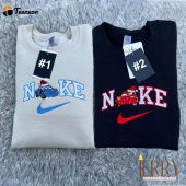 Sally And Mcqueen Cars Christmas Disney Nike Embroidered Sweatshirt| soulcals.com