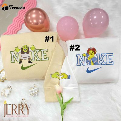 Shrek and Princess Fiona Couple Disney Nike Embroidered Sweatshirts| soulcals.com