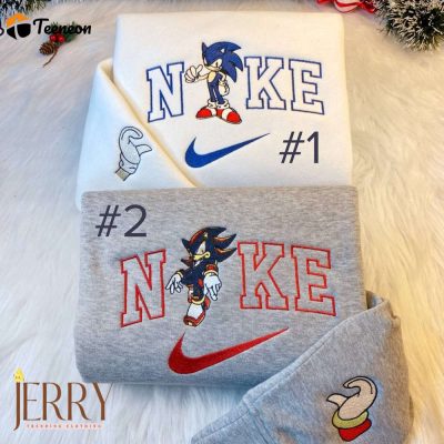 Stylish Sonic and Shadow Nike Embroidered Sweatshirt, Trendy Design for Gamers| soulcals.com