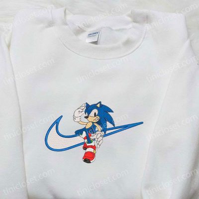 Sonic x Swoosh Cartoon Embroidered Hoodie & Nike Inspired Shirt B Gift for Men Women Family Gift Ideas| soulcals.com