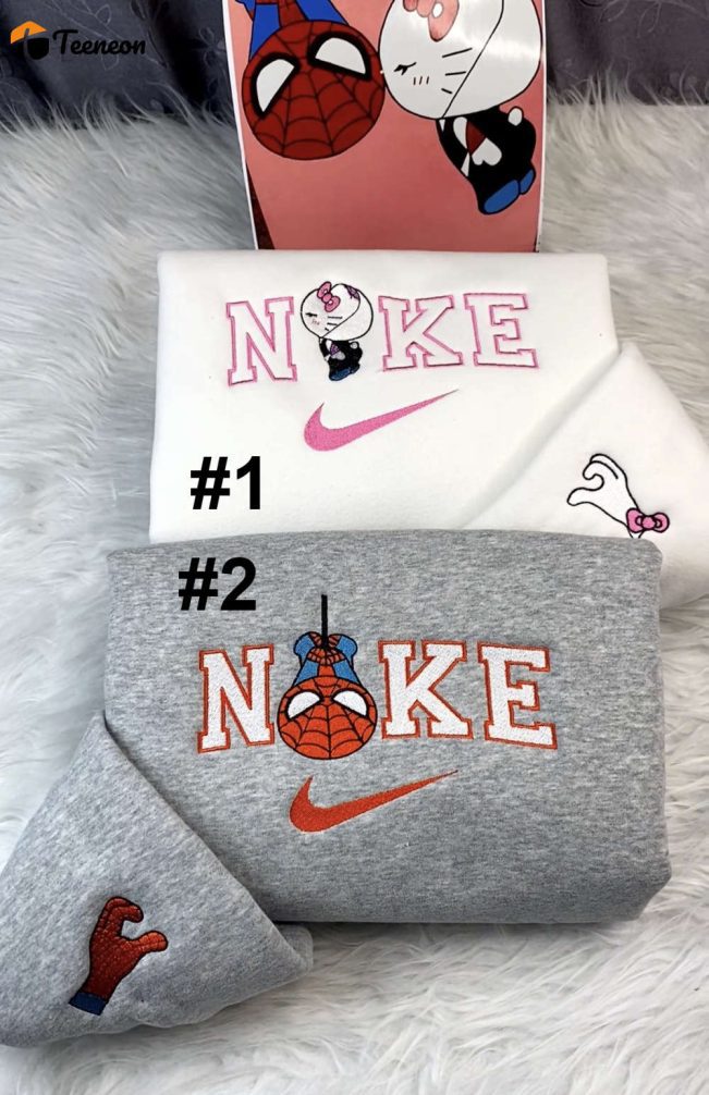 Spider Man & Hello Kitty Embroidered Sweatshirt Disney Nike Valentine s Gift for Couple| soulcals.com