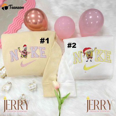 SpongeBob And Patrick Christmas Nike Embroidered Sweatshirt| soulcals.com