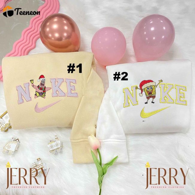 SpongeBob And Patrick Christmas Nike Embroidered Sweatshirt| soulcals.com