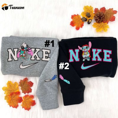 Stitch And Angel As Jack and Sally Disney Nike Embroidered Sweatshirts| soulcals.com