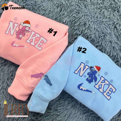 Stitch And Angel Couple Christmas Disney Nike Embroidered Sweatshirts| soulcals.com