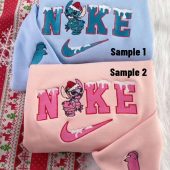 Stitch And Angel Disney Christmas Nike Embroidered Sweatshirts| soulcals.com
