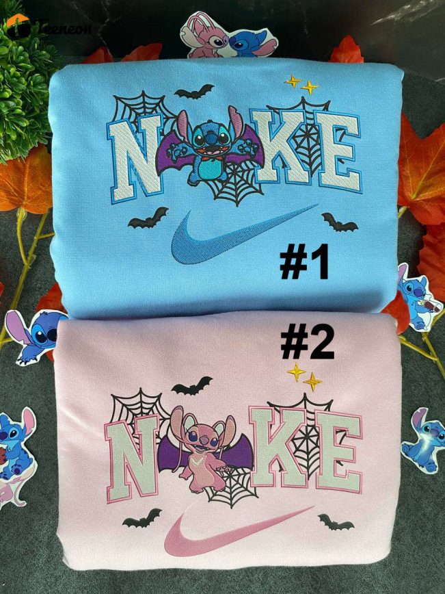 Stitch And Angel Halloween Nike Embroidered Sweatshirts| soulcals.com