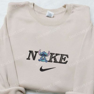 Stitch Drinking Boba x Nike Embroidered Shirt Disney Characters Hoodie Nike Inspired Sweatshirt| soulcals.com
