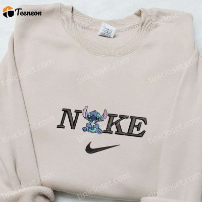 Stitch Drinking Boba x Nike Embroidered Shirt Disney Characters Hoodie Nike Inspired Sweatshirt| soulcals.com