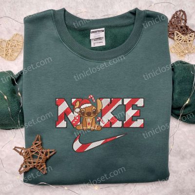 Stitch Gingerbread Candy Canes x Nike Embroidered Shirt Disney Characters Hoodie & Christmas Sweatshirt| soulcals.com