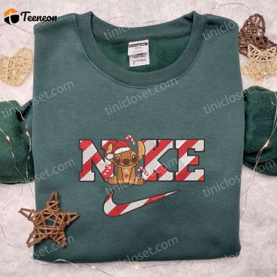 Stitch Gingerbread Candy Canes x Nike Embroidered Shirt Disney Characters Hoodie & Christmas Sweatshirt| soulcals.com