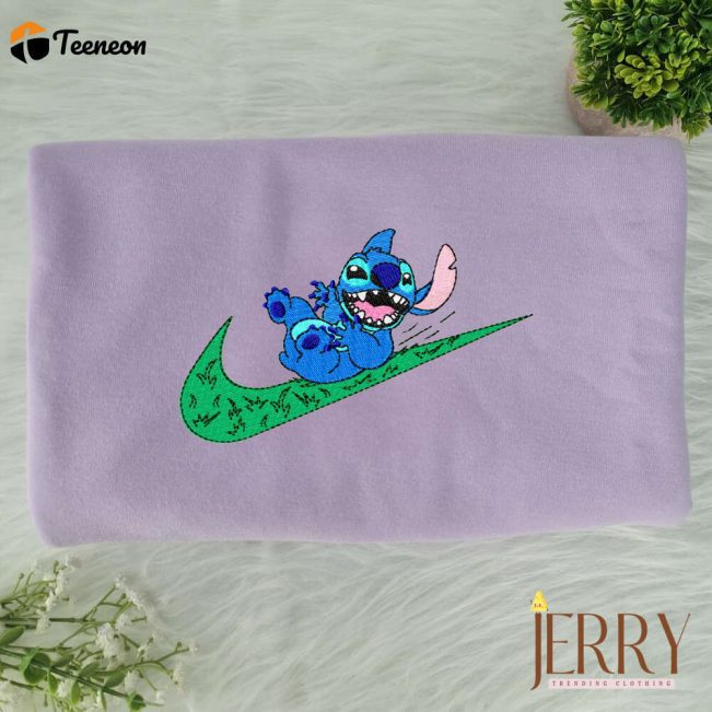 Stitch On The Grass Disney Nike Embroidered Sweatshirt| soulcals.com