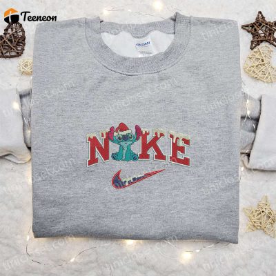 Stitch Xmas Snow x Nike Embroidered Shirt Disney Characters Hoodie & More F Gift for Men Women Christmas Embroidered Apparel| soulcals.com