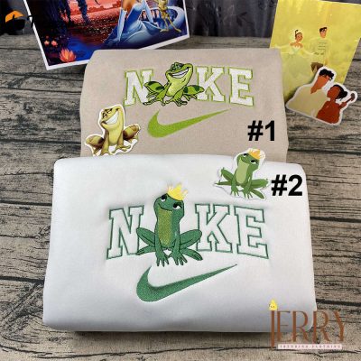 Disney Nike Frog and Princess Embroidered Sweatshirt Unique and Stylish Apparel for Disney Fans| soulcals.com