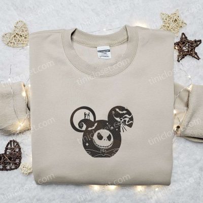 Spooky Nightmare Before Christmas Jack Sally Skeleton x Mickey Embroidered Shirt Perfect Disney Halloween Gift for Family | soulcals.com
