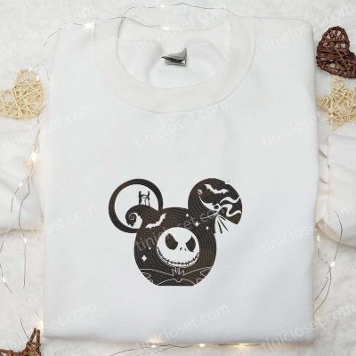 Nightmare Before Christmas Jack Sally Skeleton x Mickey Embroidered Shirt Disney Halloween Gift for Family | soulcals.com