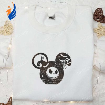 Spooky Nightmare Before Christmas Jack Sally Skeleton x Mickey Embroidered Shirt Perfect Disney Halloween Gift for Family | soulcals.com