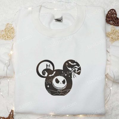Nightmare Before Christmas Jack Sally Skeleton x Mickey Shirt Disney Halloween Embroidered Gift for Family | soulcals.com