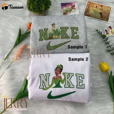 Tiana And Prince Naveen The Princess and the Frog Disney Nike Embroidered Sweatshirt| soulcals.com