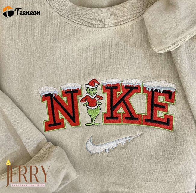 Vintage Embroidered Snow Nike Grinch Christmas Sweatshirt| soulcals.com