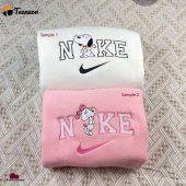 Affordable Vintage Snoopy Couple Nike Embroidered Sweatshirts, Unique Nike Couple Embroidery| soulcals.com