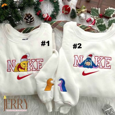Winnie the Pooh And Eeyore Christmas Disney Nike Embroidered Sweatshirts| soulcals.com