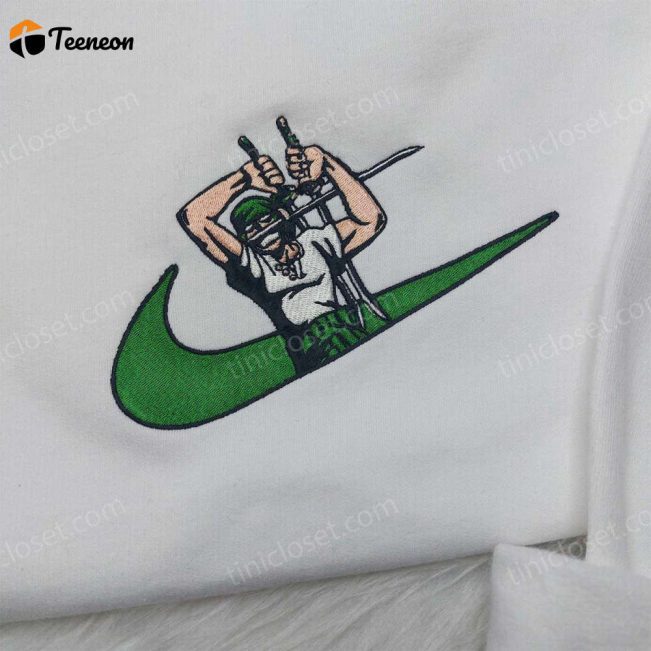 Zoro One Piece Nike Swoosh Shirt & Sweatshirt Anime Embroidered Hoodie Collection| soulcals.com