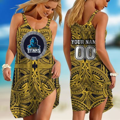 Personalized  Western Bulldogs AFL Special Polynesian Design  Sleeveless Summer Beach Sundress for Women