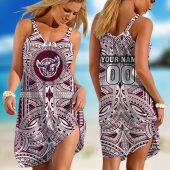 Personalized  Western Bulldogs AFL Special Polynesian Design  Sleeveless Summer Beach Sundress for Women