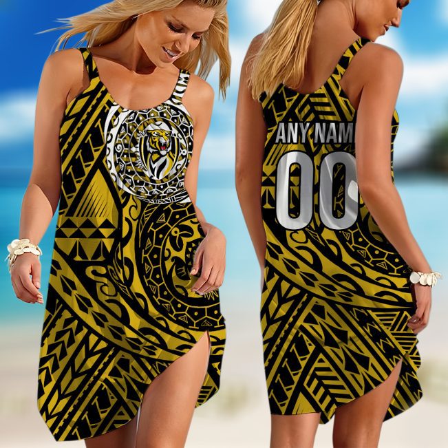Personalized  Fremantle Dockers AFL Special Polynesian Design  Sleeveless Summer Beach Sundress for Women