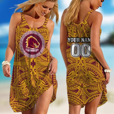 Personalized  Western Bulldogs AFL Special Polynesian Design  Sleeveless Summer Beach Sundress for Women